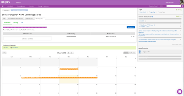 Labguru Instrument Calibration feature