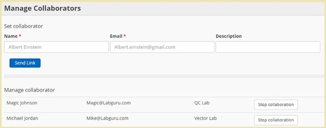 Manage collaboration - Labguru ELN
