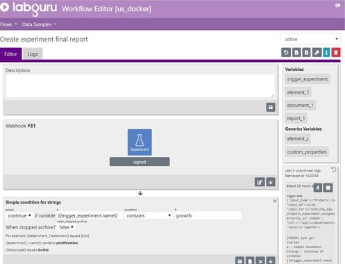 Labguru workflow editor