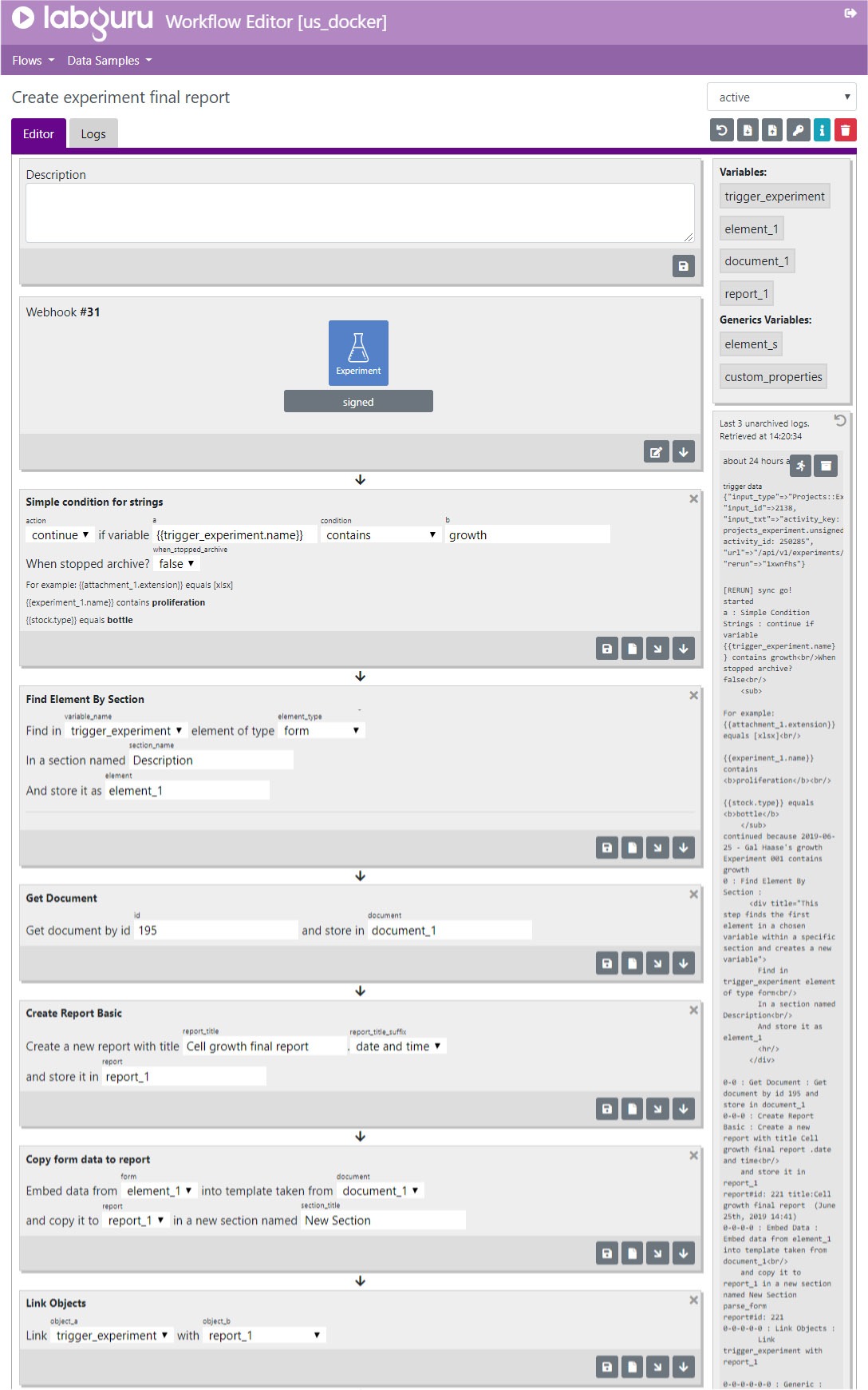 Labguru Workflow Editor